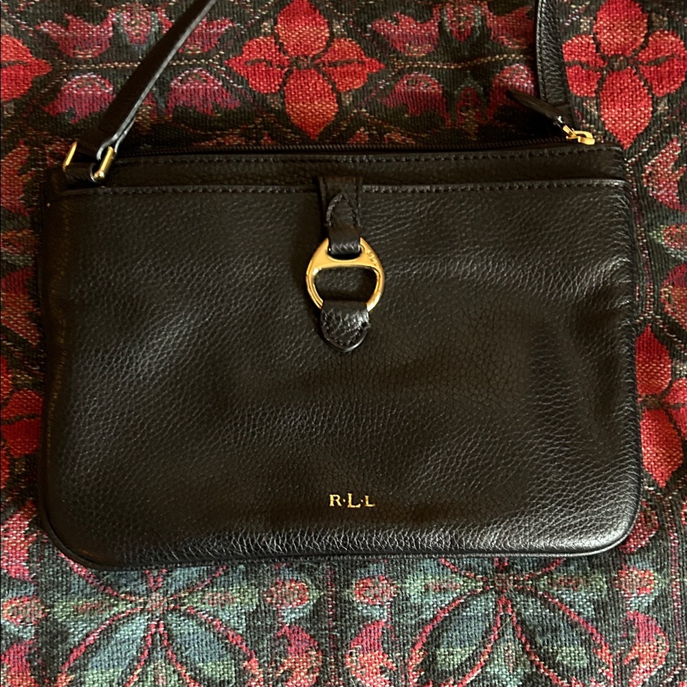 Ralph Lauren Black Leather Crossbody / Shoulder Bag with Gold Hardware